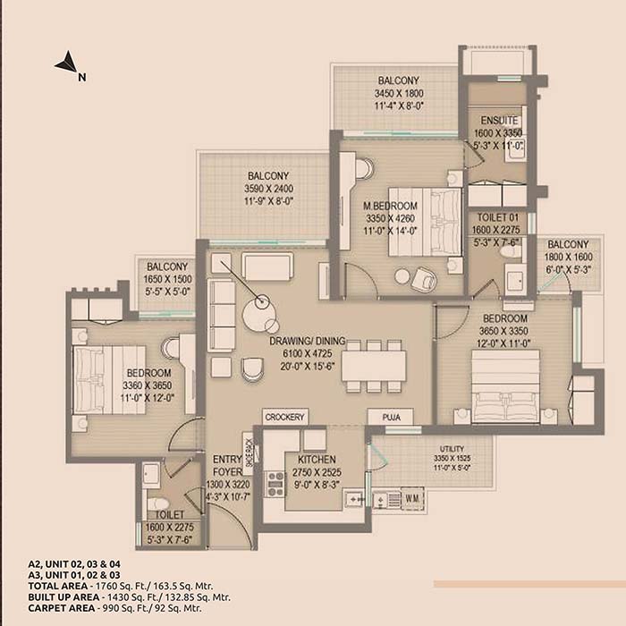 3bhk 1760 sqft
